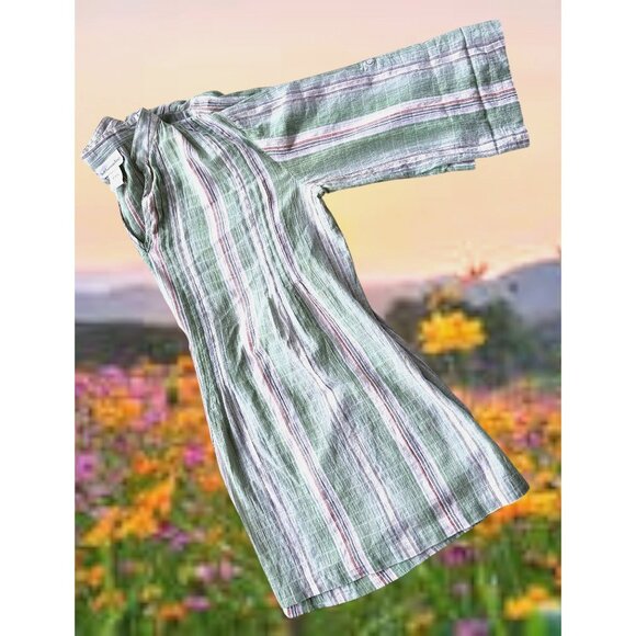 Soft Surroundings Tunic Top XS Extra Small Striped V Neck Roll Tab Sleeves Boho - Picture 11 of 12